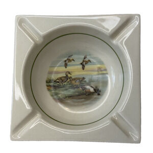 HYALYN POTTERY Porcelain 621 Ashtray Vintage Mallard Ducks 5.25" square